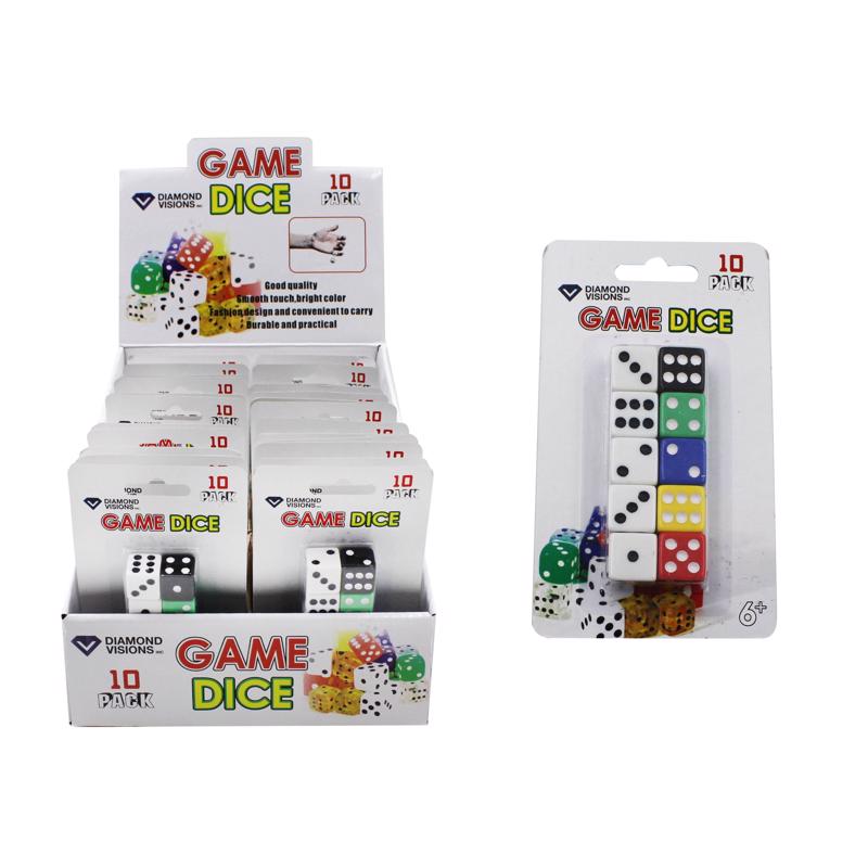 Assorted Emery Jensen 10-piece dice set for checkout toys and games, shown in a pack of 24 with colorful six-sided dice.