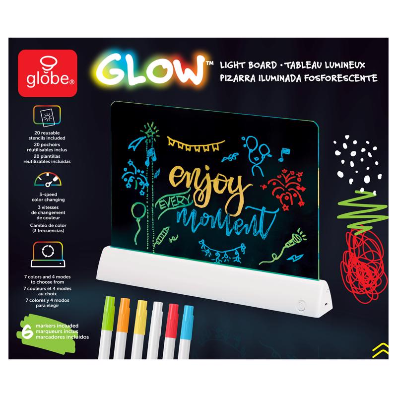 Colorful plastic glow board toy for ages 3 and up by Emery Jensen, featuring bright lights and playful checkout game elements.