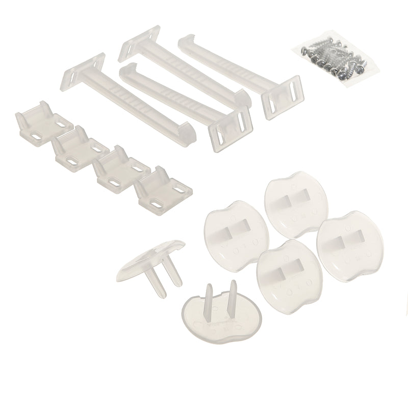 Emery Jensen child safety catch/outlet cover kit, 10-pack, designed to secure outlets and prevent children from accessing electrical sockets.