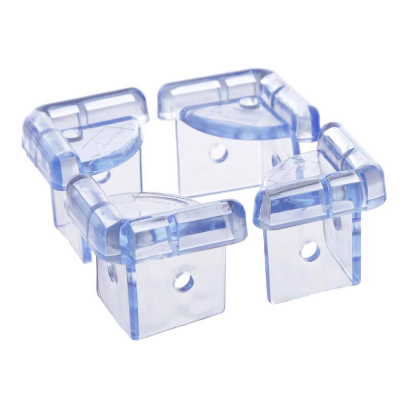 Emery Jensen child safety corner cushions in clear, 4-pack, designed to prevent injuries from sharp furniture edges.