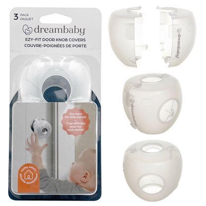 Emery Jensen clear door knob covers for child safety, set of 3, protect young children from door knob injuries.