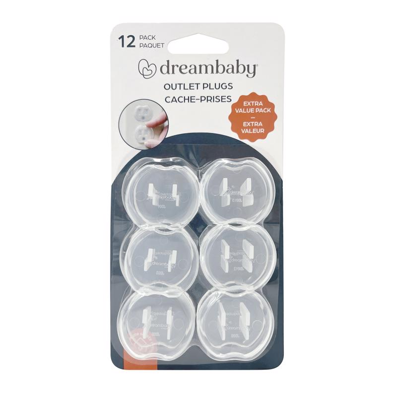 Emery Jensen child safety outlet plug in translucent design, 12-pack, features secure fit for childproofing electrical outlets.