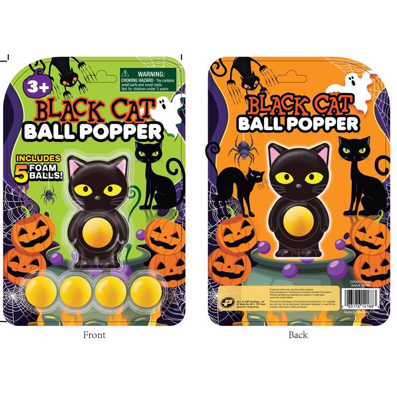 Emery Jensen Black Cat Ball Popper children's toy with a playful black cat design and colorful balls for kids to enjoy.