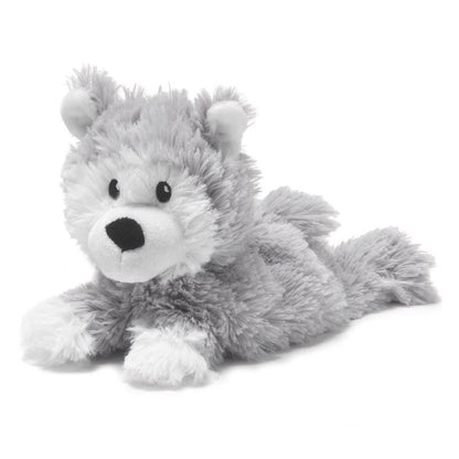 Gray plush husky toy for children by Emery Jensen, soft and cuddly stuffed animal with realistic features.