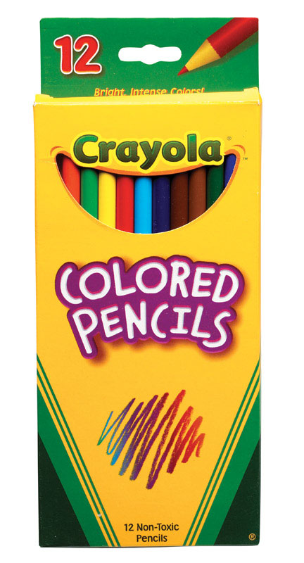 Set of 12 Emery Jensen children's pencil colors with vibrant hues for drawing and coloring activities.