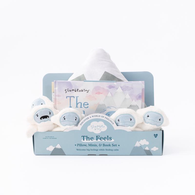 Emery Jensen children's toy pillow with "The Feels" design, soft fabric, and colorful print for kids' comfort and play.