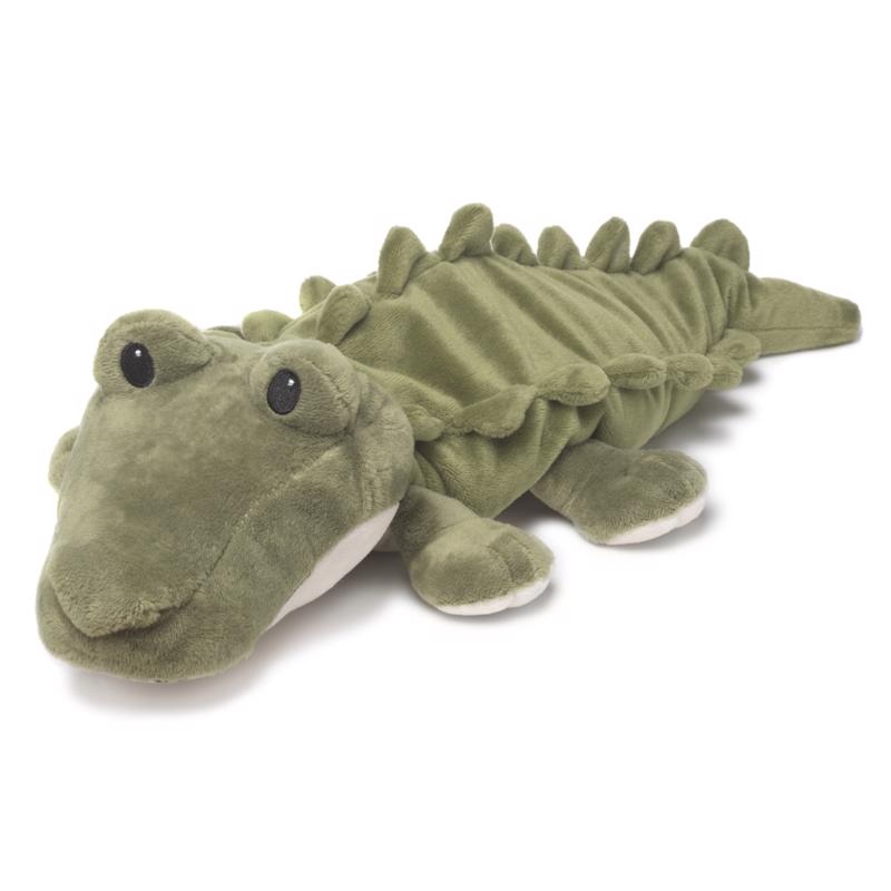 Soft plush alligator toy for children by Emery Jensen, featuring green fabric and friendly face, perfect for cuddling.