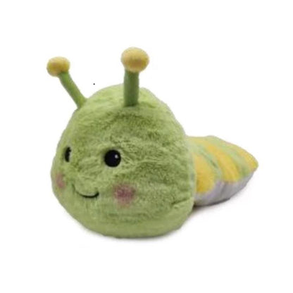 Green plush caterpillar toy for children by Emery Jensen, soft and cuddly with colorful segments for kids' play and comfort.