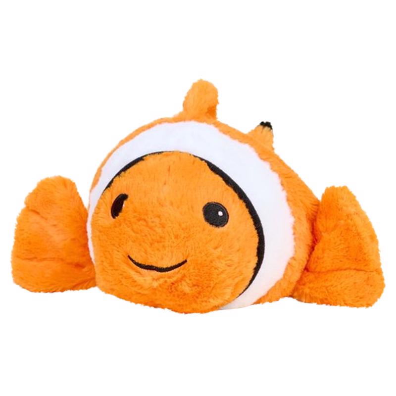 Emery Jensen plush clown fish toy for children, soft and colorful with detailed fins and friendly face, suitable for cuddling and play.
