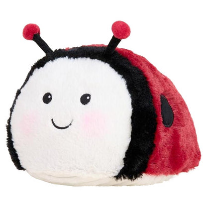 Soft plush lady bug toy for children by Emery Jensen, featuring bright red body with black spots and adorable antennae.