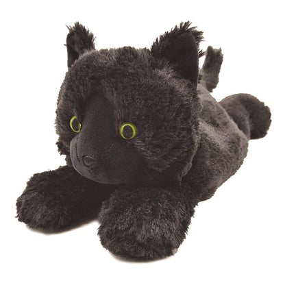 Black plush toy cat from Emery Jensen, soft children's toy with realistic feline features, perfect for kids' play and cuddling.
