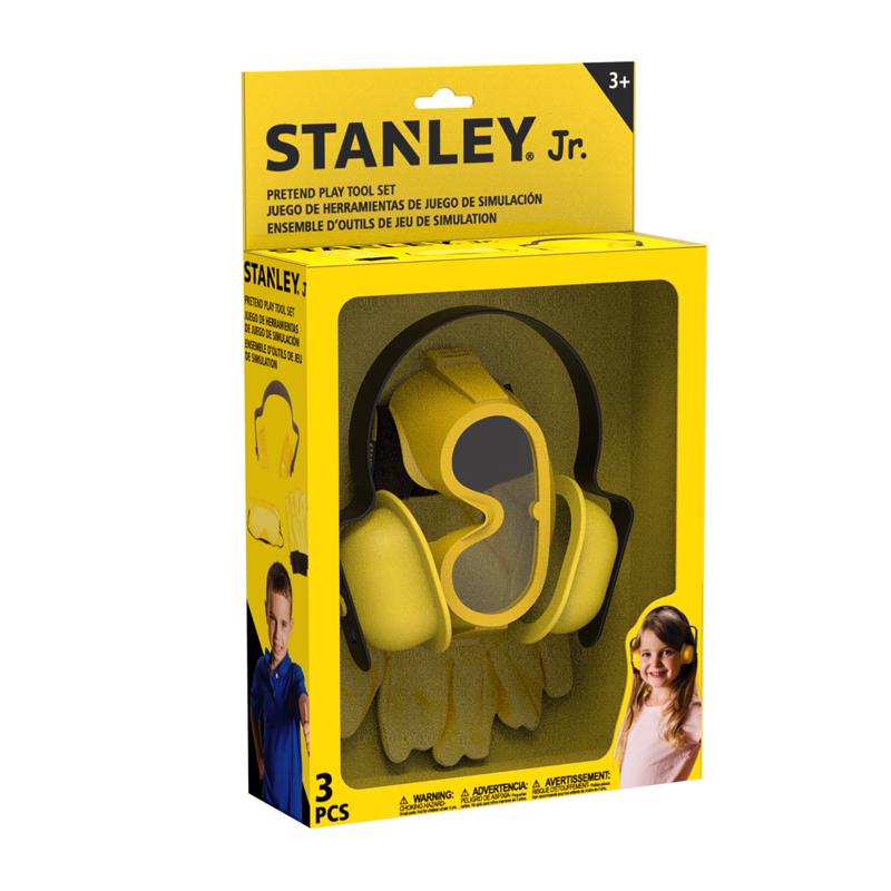 Emery Jensen pretend play tool set with three plastic toy tools for children, ideal for imaginative construction play.