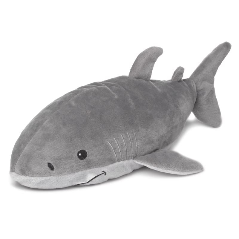 Gray shark plush toy for children by Emery Jensen, soft stuffed animal with friendly shark design.