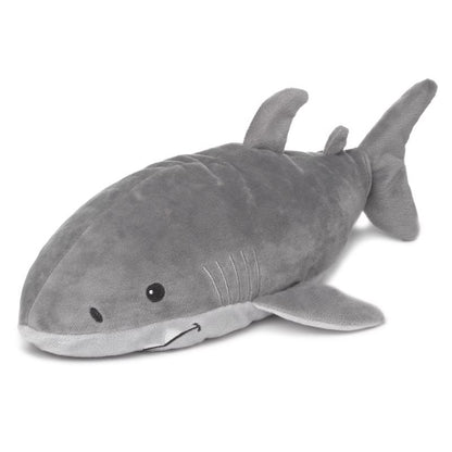 Gray shark plush toy for children by Emery Jensen, soft stuffed animal with friendly shark design.