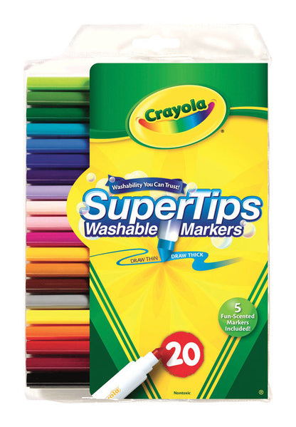 Emery Jensen SuperTip washable markers set for children, colorful and child-friendly art supplies with 20 markers in a box.