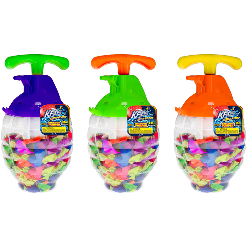 Emery Jensen children's water balloon pumper toy with colorful handles and nozzle for fun outdoor water fights.