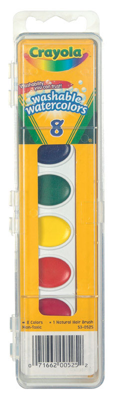Children's watercolor paints set with 8 colors from Emery Jensen, featuring vibrant watercolor paint containers for kids' art projects.