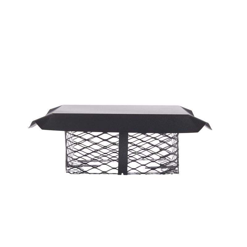 Emery Jensen chimney cap for 8x8 to 13x13-inch chimneys, durable metal cover with protective mesh for venting and safety.