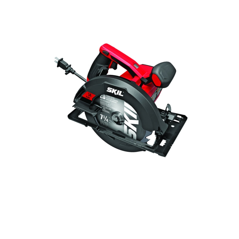 Emery Jensen 7-1/4-inch circular saw from SKIL with a silver blade and black handle, suitable for cutting wood and other materials.