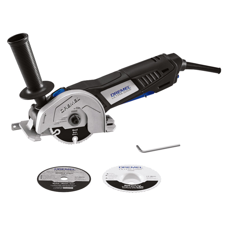 Emery Jensen multi saw kit with 7.5A circular saw, showing the power cord, blade, and safety guard in a close-up view.