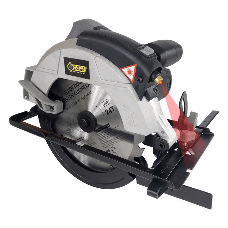 Emery Jensen SG Circular Saw CD 7-1/4 inch 12A with blade and handle, showing grip and cutting blade for woodworking tasks.