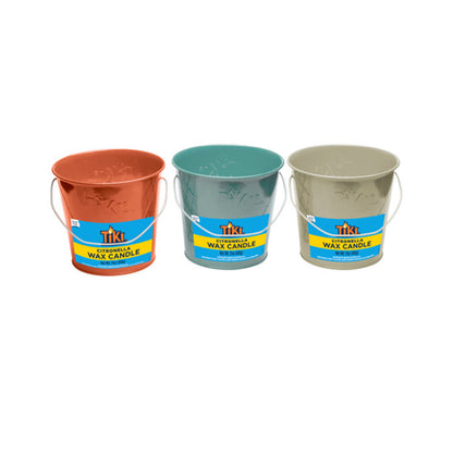Set of six Emery Jensen citronella and torch candles in 17oz containers, ideal for outdoor lighting and mosquito repellent.