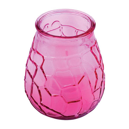 Set of nine pink citronella candles in 10oz glass jars by Emery Jensen, ideal for outdoor lighting and mosquito repellent.