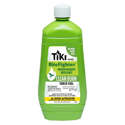 Emery Jensen TIKI CLEANBURN Fuel 32oz container for citronella torches and outdoor lighting, shown in the product image.