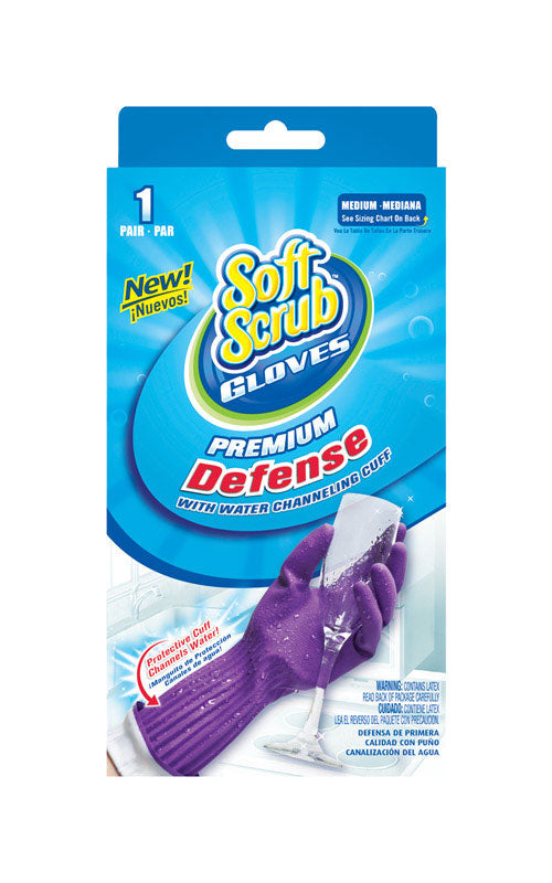 Emery Jensen cleaning gloves in purple, medium size, made of durable rubber, designed for household cleaning tasks.