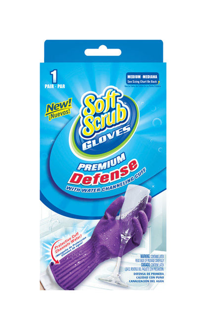 Emery Jensen cleaning gloves in purple, medium size, made of durable rubber, designed for household cleaning tasks.
