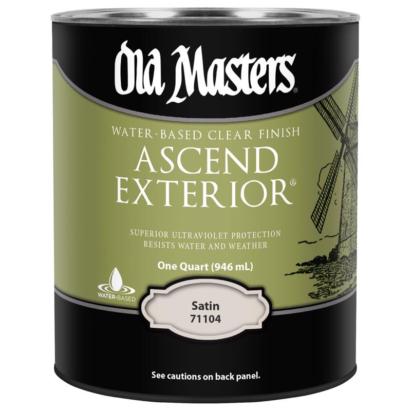 Emery Jensen Ascend Finish Satin Clear Polyurethane Varnish 1QT packs, showcasing four bottles with smooth, satin finish on the labels.