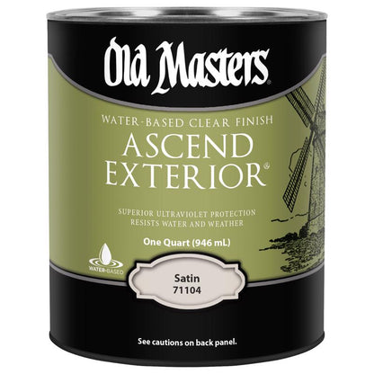 Emery Jensen Ascend Finish Satin Clear Polyurethane Varnish 1QT packs, showcasing four bottles with smooth, satin finish on the labels.