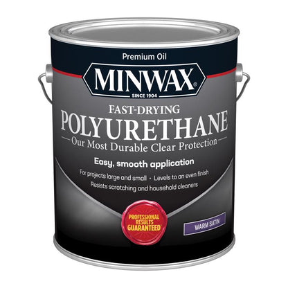 Two bottles of Emery Jensen Clear Polyurethane Varnish, fast-drying satin gloss finish, in a pack of 2 for wood protection and finishing.