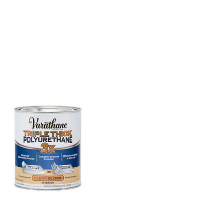 Two bottles of Emery Jensen clear polyurethane gloss varnish in 32 oz. packs, ideal for protecting and finishing wood surfaces.