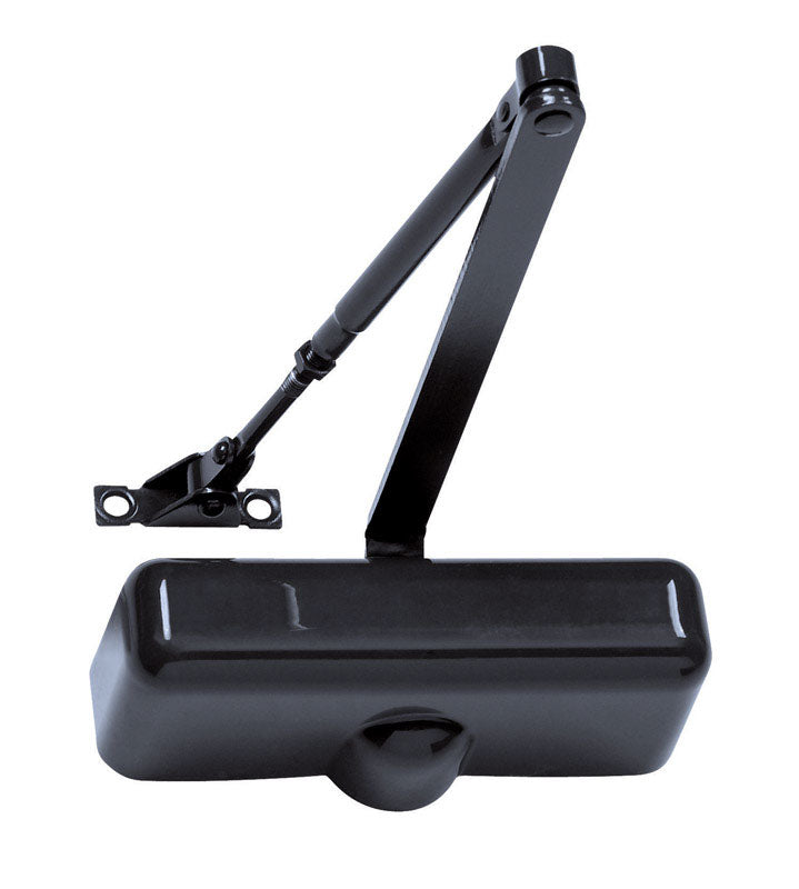 Emery Jensen door closer with a brown finish and hold-open feature, designed for smooth, secure door operation.
