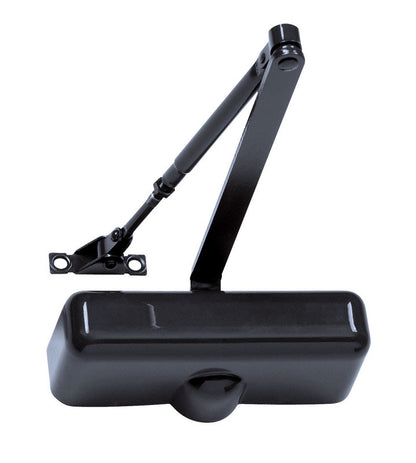 Emery Jensen door closer with a brown finish and hold-open feature, designed for smooth, secure door operation.