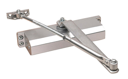 Emery Jensen CLOSER GR3 SZ4 alum door closer mounted on a door with visible mounting hardware and sleek finish.