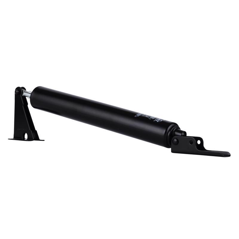 Emery Jensen pneumatic aluminum black door closer, showcasing the sleek black finish and compact design for residential or commercial doors.