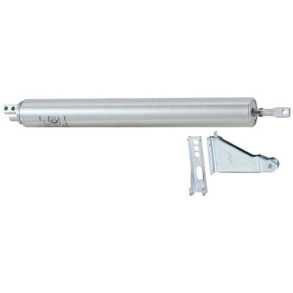 Emery Jensen door closer LT DTY Alum mounted on door frame, silver finish, automatic door closing mechanism for commercial use