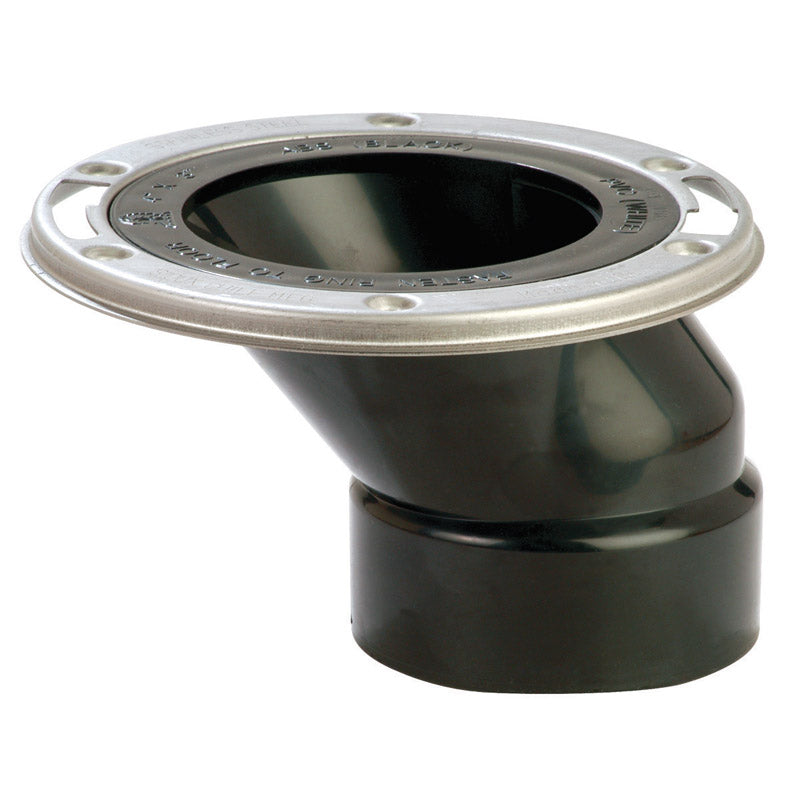 Emery Jensen 3x4 ABS closet flange for drainage, shown in a close-up of the white plastic fitting on a plain background.