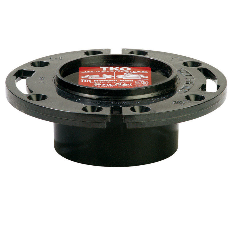 Emery Jensen ABS closet flange 3x4 inches with TKO design, suitable for secure bathroom or toilet drain installation.