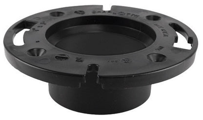 Emery Jensen ABS closet flange 3x4 inch for bathroom plumbing, showing white plastic flange with mounting holes