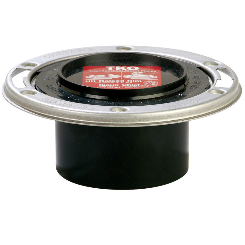 Emery Jensen ABS closet flange, 3-inch height with 4-inch spigot, designed for bathroom or plumbing installation.
