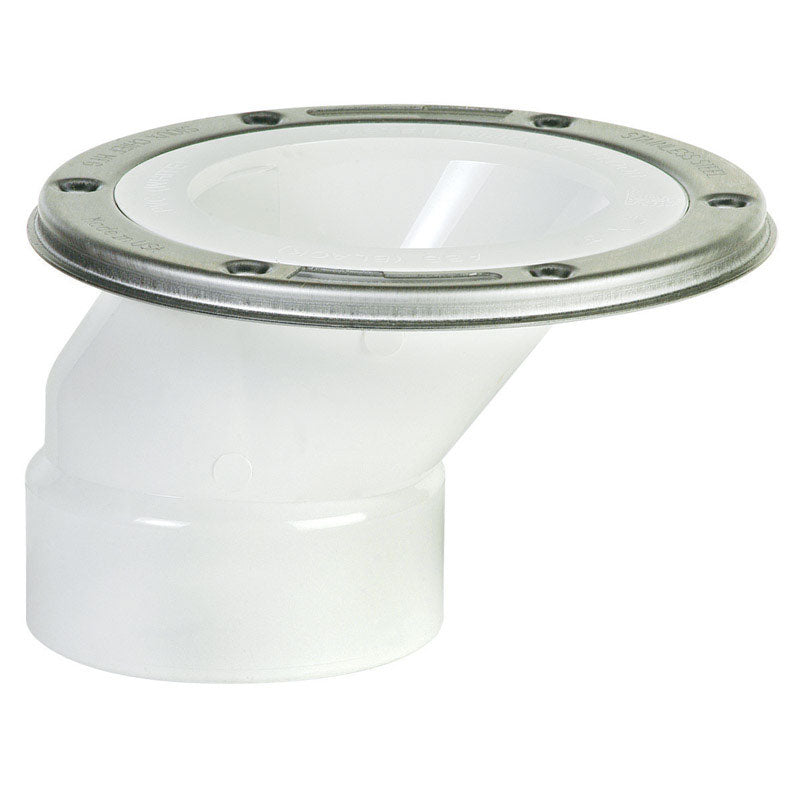 PVC closet flange 3x4 inch by Emery Jensen, durable PVCOS material, used for toilet and plumbing installations.