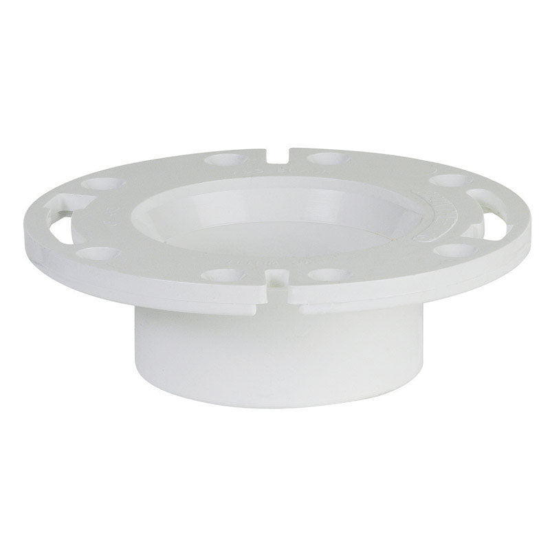 PVC closet flange with 3-inch hub by Emery Jensen, showing durable plastic construction and flange mounting surface.