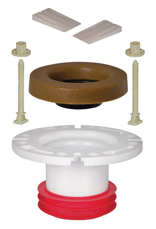 PVC closet flange repair by Emery Jensen, 4-inch closet flange with durable construction for bathroom plumbing repair.