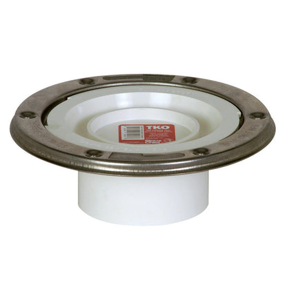 Emery Jensen PVC closet flange with metal ring for secure toilet installation, standard bathroom plumbing component