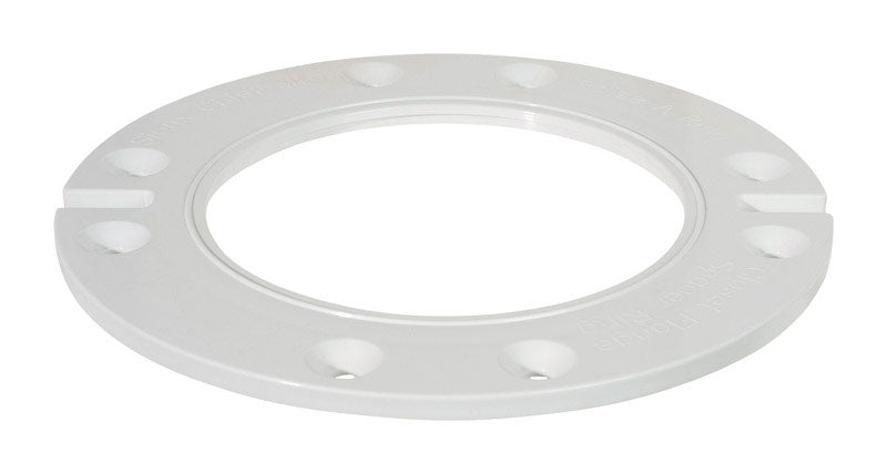 PVC closet flange from Emery Jensen, 1/4 inch diameter, durable plastic fitting for bathroom or laundry room plumbing.