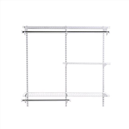 Emery Jensen closet kit for 4-8 feet spaces, includes adjustable shelves and rods for organized closet storage.