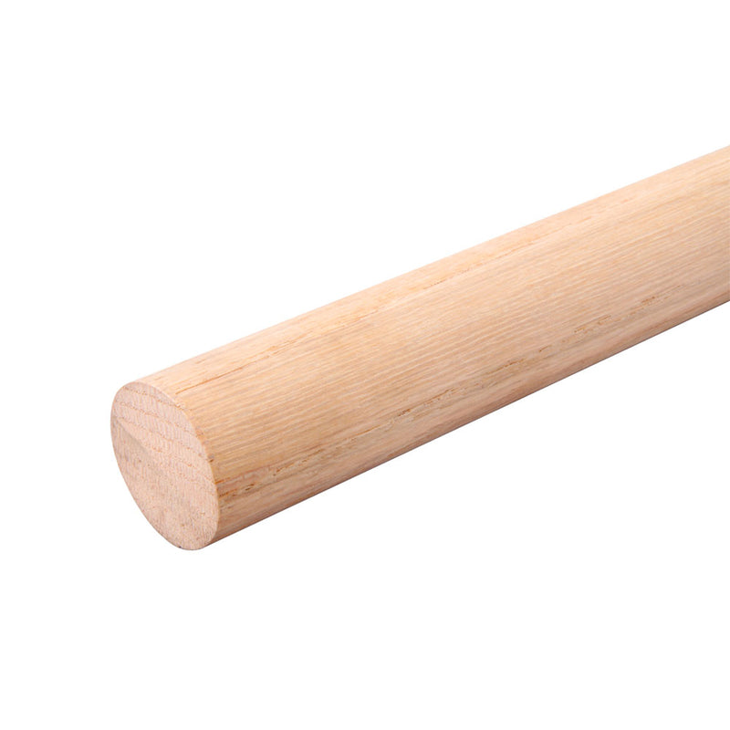 Emery Jensen 72-inch round wood closet rod mounted in a closet for hanging clothes.